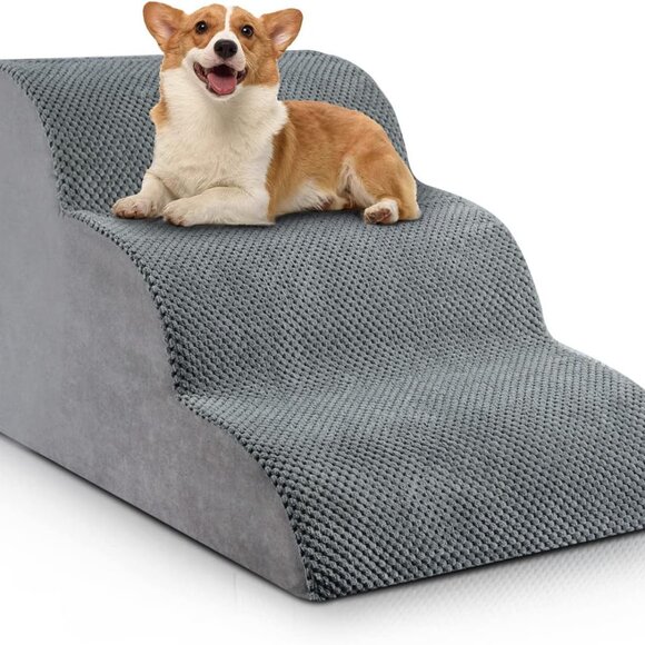 Chic Threads Dog Stairs for Small Dogs, 3-Step Dog Stairs for High Beds - Picture 1 of 8
